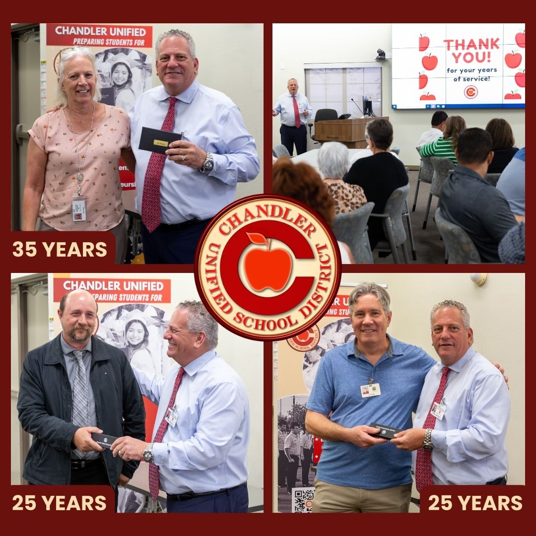 District Office hosted a Years of Service celebration on Wednesday, March 29, 2023. Congrats to all our employees who celebrated 15, 20, 25, and a whopping 35 years of service at CUSD! We appreciate all you've done here! #WeAreChandlerUnified @CUSDHR