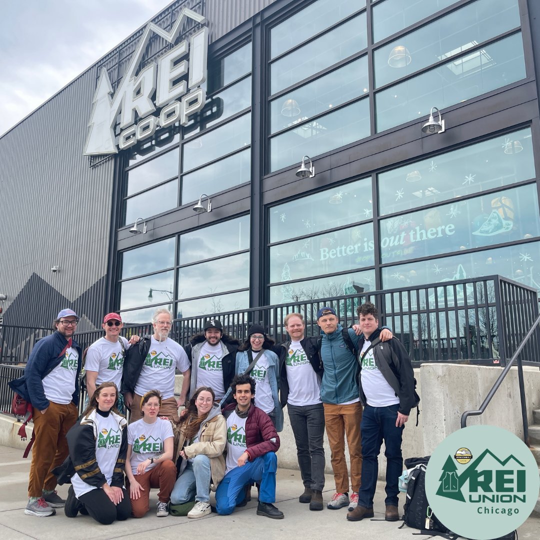 reiunionchicago's tweet image. We are the green vests of @REI Co-Op Lincoln Park Chicago. Earlier today, we marched on management to inform REI that a majority of us have signed cards in support of forming a union with @RWDSU. We also demanded voluntary recognition. #REIunion