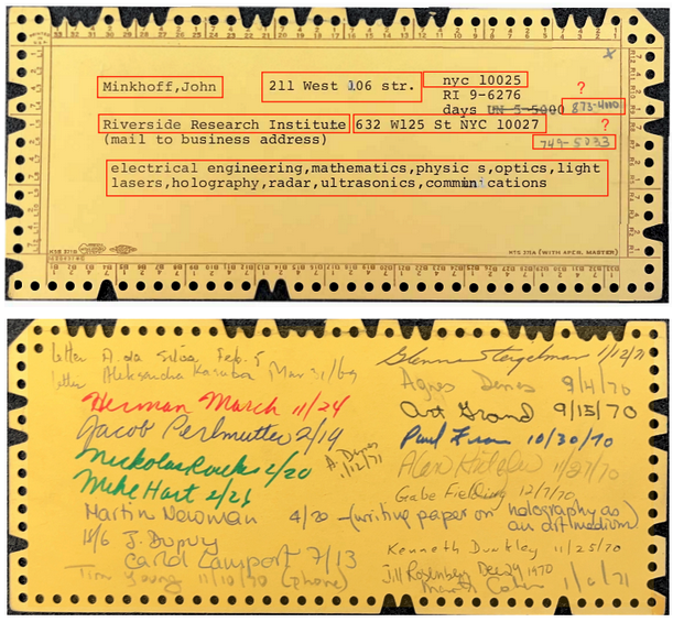 Can you spot any notable names? In the early stages to form #LinkedOpenData from a series of @RRauschenberg E.A.T. edge-notched cards, we look to find what info is expressed about the engineers (front side) and the artists who may have wanted to collab with them (back side)