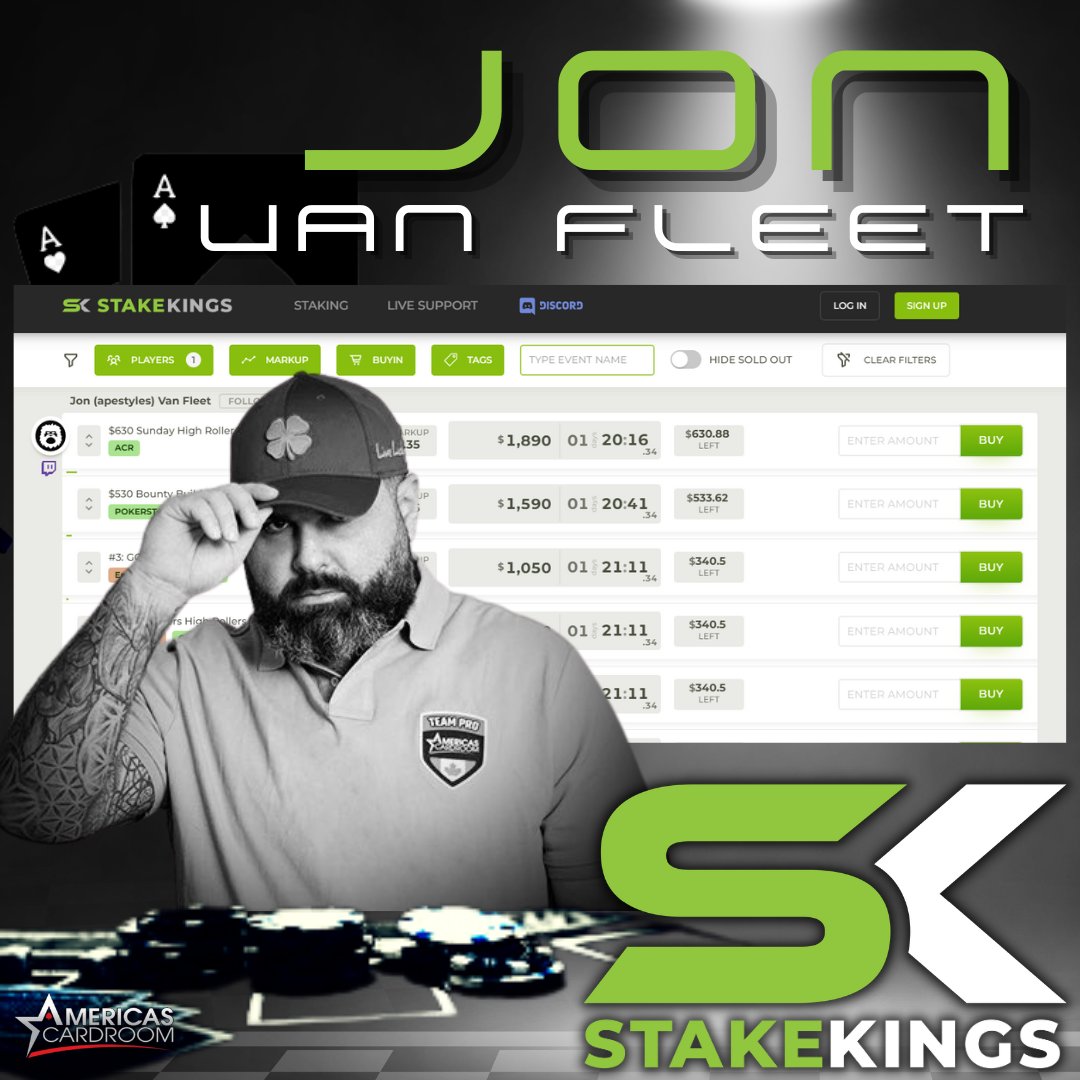 New Sunday packages from <a href="/apestyles/">Jonathan Van Fleet</a> are up in the marketplace, including <a href="/ACR_POKER/">ACR Poker</a>, PokerStars &amp; GG action! Grab your piece below &amp; sweat it live w/ Jon over on twitch.tv/apestylespoker! 

Get it here: stakekings.com/player/apestyl…
