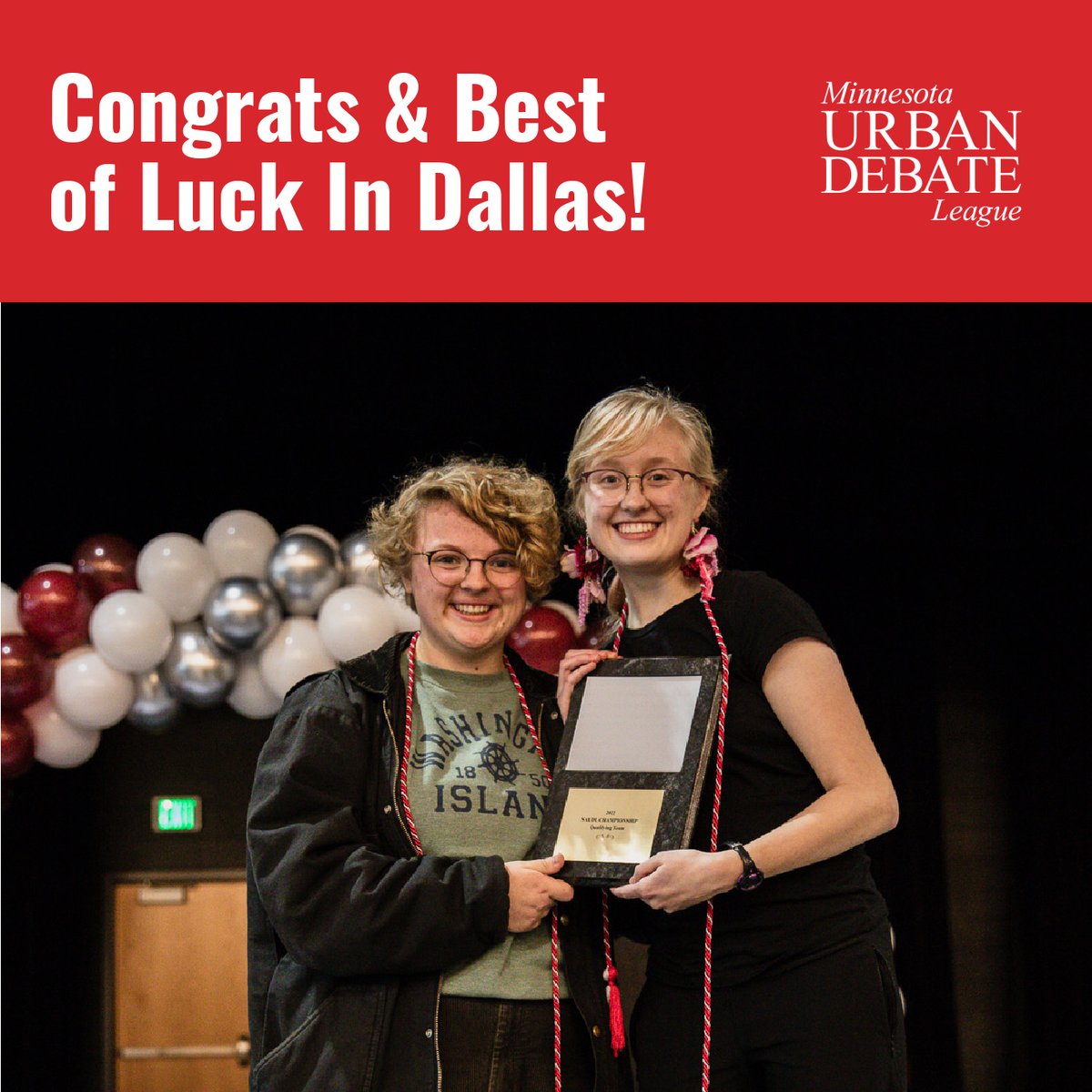 MNUrbanDebate's tweet photo. It's a big weekend for debate! The NDT is happening, and so is the Urban Debate Championship!  Congratulations to @StPaulCentral's Kieran Levitre &amp; Eleanor Johnson, who qualified via points, and Maren Lien &amp; Cayden Mayer who qualified via the community vote. Best of luck! https://t.co/4sB2UZfk4n