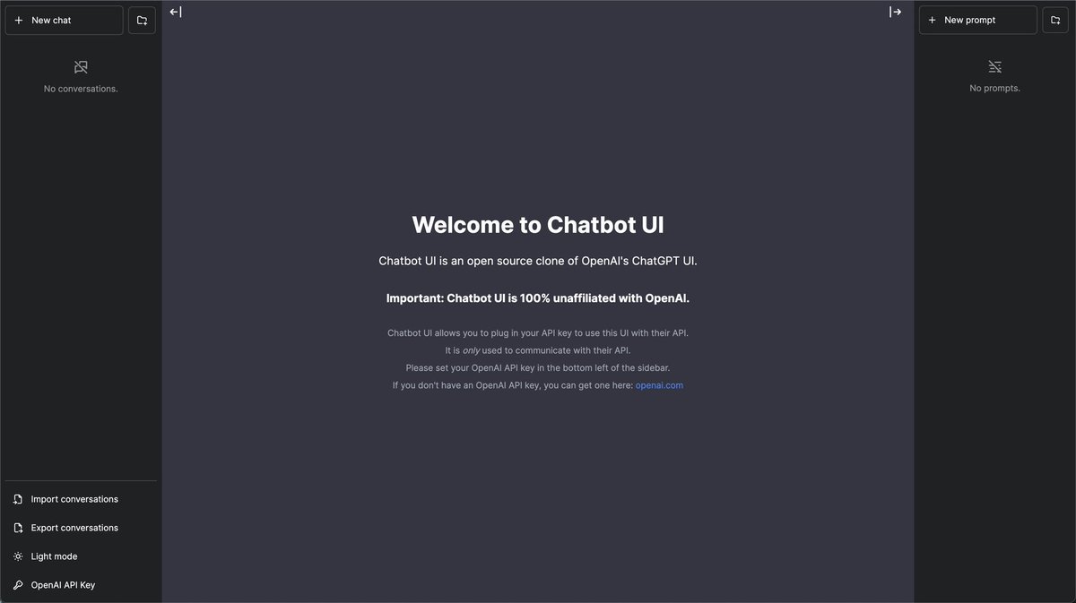 mckaywrigley's tweet image. Italy just banned ChatGPT.
You know what they can’t ban?
Open source code.
This is why Chatbot UI exists.
If they can’t access ChatGPT, then they can use our UI with an API key for the same experience.