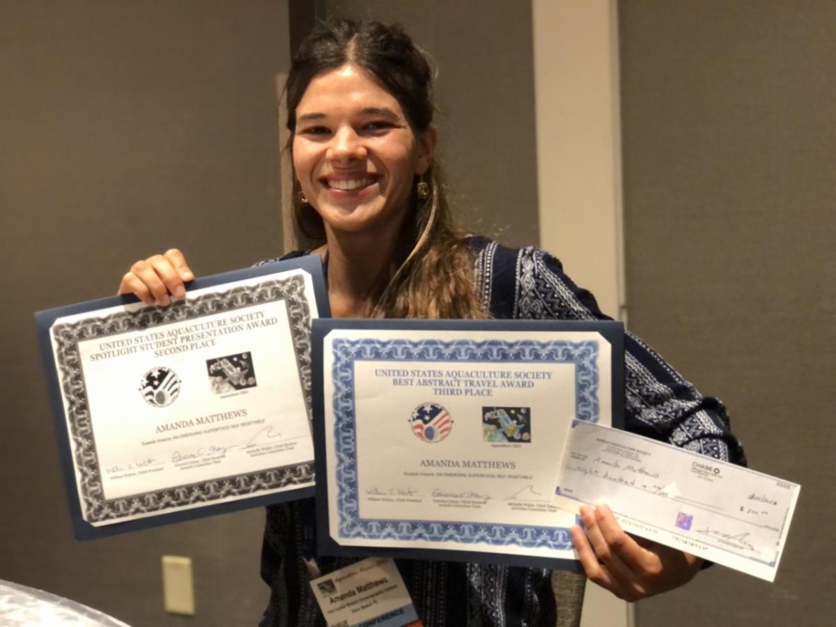 At the annual Aquaculture America conference, Amanda Matthews, from the @FAUScience and #HBOI, spoke about her research on the sea vegetable annual sea-blite as an emerging superfood. She was awarded 3rd place in best student abstracts and 2nd in student spotlight presentations.