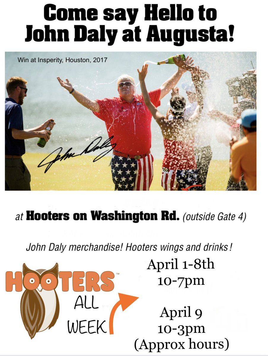 No tickets to <a href="/TheMasters/">The Masters</a> 
Come pay me a visit—plenty of wings/drinks <a href="/Hooters/">Hootie</a> and lots of Merch to take home! 👊🏼 See y’all in Augusta ….all week!!