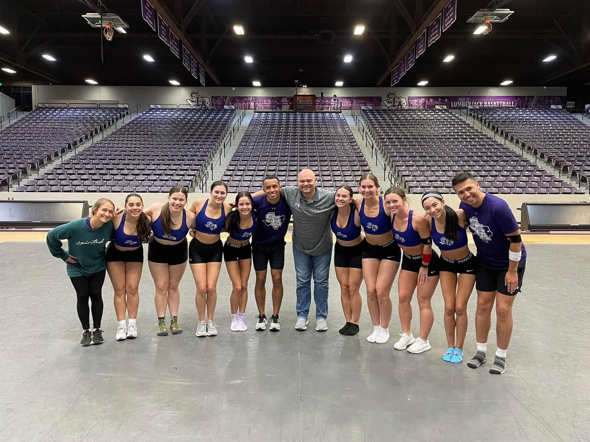 SFA_Dance_Team's tweet photo. Last night we had our final practice in Nacogdoches before we take on Daytona. We still have a weekend full showoffs, but we’re ready to show the world what we’ve been working on! 💜💪

#AxeEm x #RaiseTheAxe x #sfadt https://t.co/SzhQqumBvm