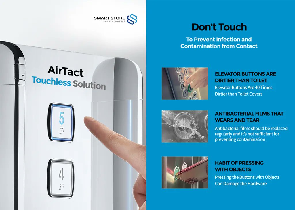 ElevatorWorld's tweet photo. Touchless Button Solution for Your Elevator. Installation of IR sensors 2cm above the button's surface enables recognition before the buttons are actually touched. https://t.co/P3bgFZRiI7 https://t.co/ioRn2SqF04
#SmartStore #ElevatorSolution https://t.co/aiFnZHPWAY