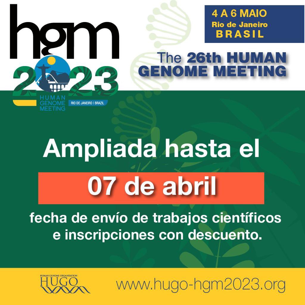 El 26 Congreso del Genoma Humano#HUGO MEETING será en Latam. Te esperamos 
✏️ hugo-hgm2023.org/ficha_inscr_en…