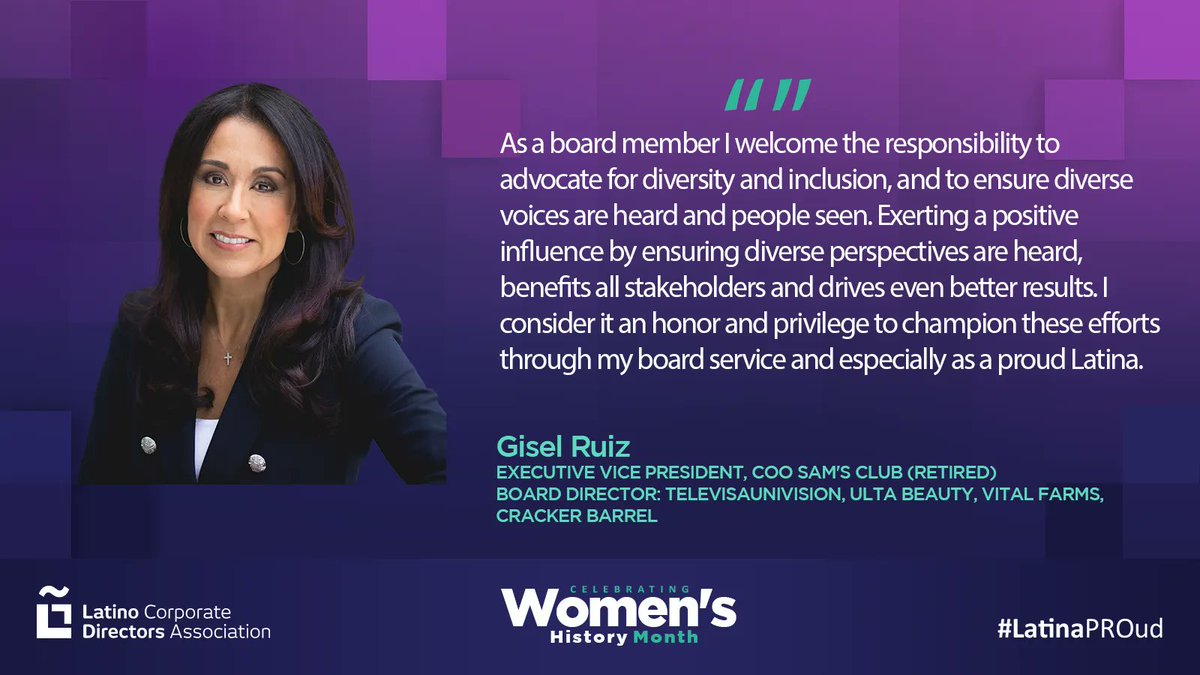LCDA is honored to celebrate women and LCDA’s Latina leaders, during #WomensHistoryMonth and Beyond! We are proud to highlight Gisel Ruiz and the vast wealth of #Latina talent both in the boardroom and at the C-level.

#LatinaPROud buff.ly/3yBUJ8I