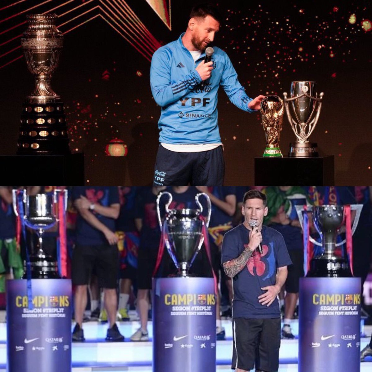 barccelonii2's tweet photo. ميسي هو اللاعب الوحيد في تاريخ كرة القدم الذي حقق الثلاثية الدولية والمحلية، اعظم لاعب بالتاريخ !! https://t.co/7ouyulafuQ