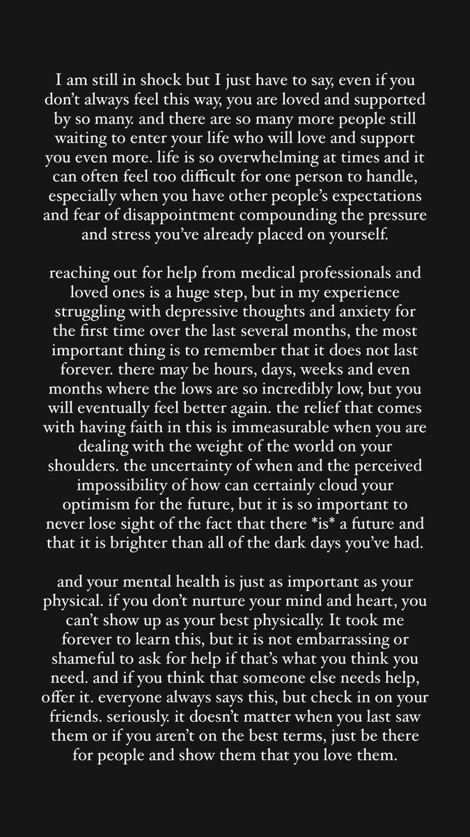 dealing with the most devastating news right now and I just need to say this. asking for help is not shameful or anything to be embarrassed by. darkness is not permanent. your future is so bright if you can just hold on to make it to the other side of your sorrow. love you all