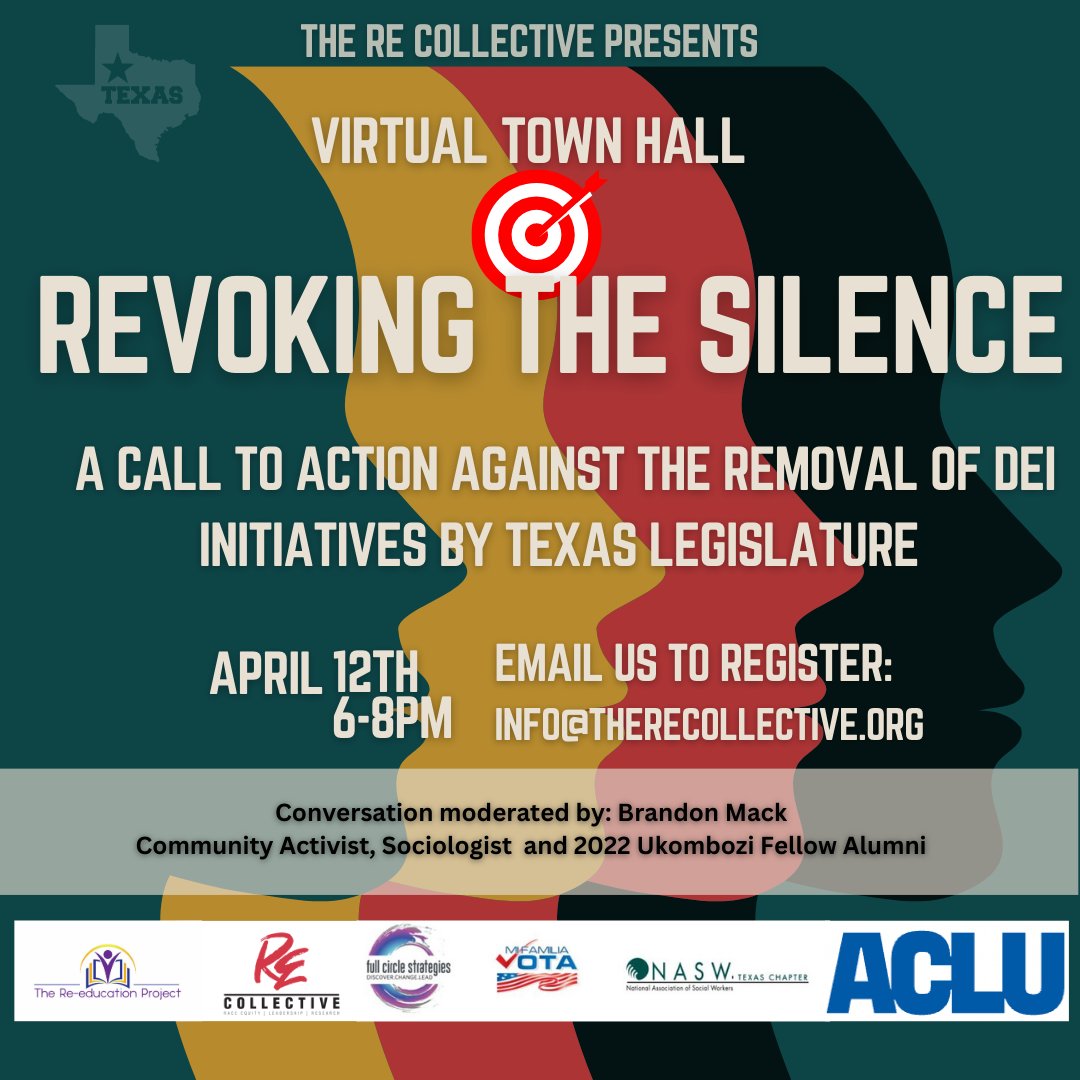 Join @therecollectiv2 as they'll be holding a Virtual Townhall as a Call to Action against the removal of DEI on April 12th from 6-8 PM!

If you are interested, email info@therecollective.org to register. #txlege