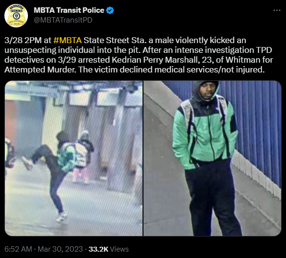 UnbiasedCrime's tweet photo. 3/28 A "Massachusetts man" kicked an unsuspecting person onto the train tracks...
Later that same day, he stabbed another unsuspecting person, and was finally caught! #DilbertWasRight https://t.co/wyCVpyWr8N