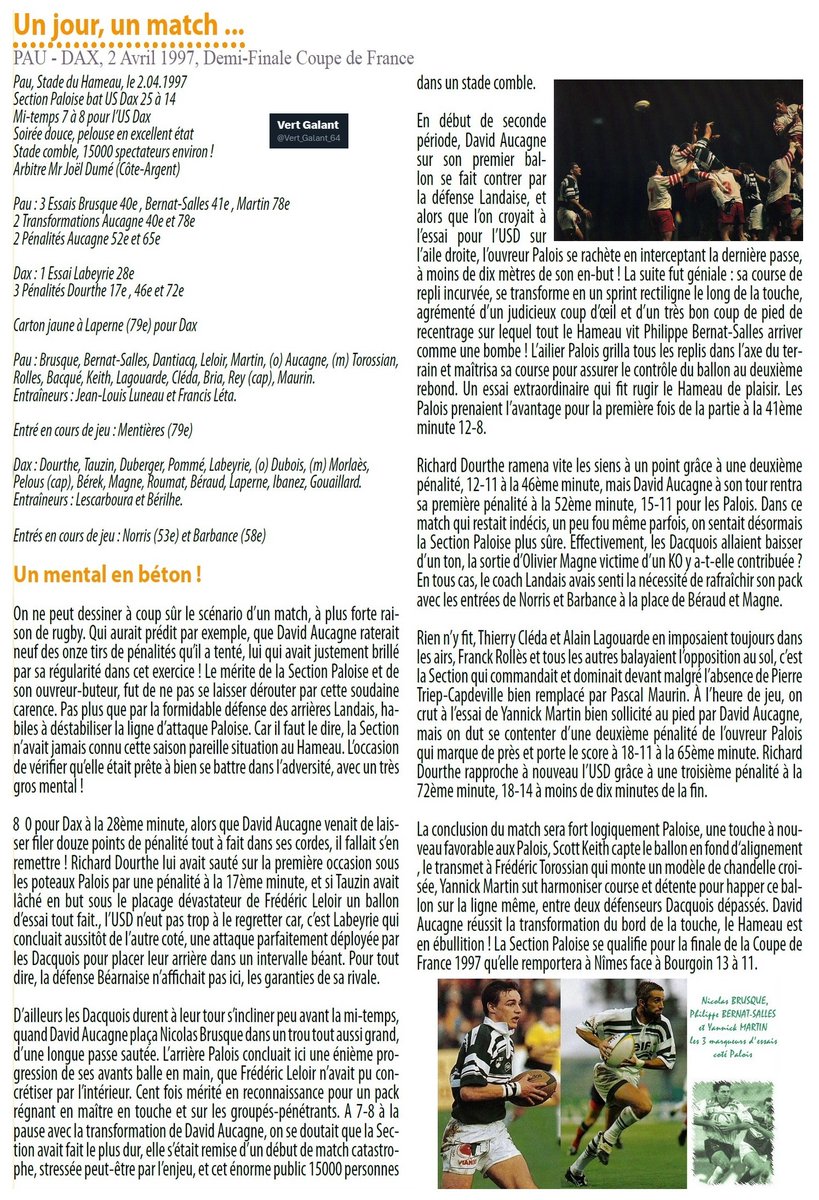 Un jour, un match (2) : Pau - Dax, demi-finale de la coupe de France 1997 ...