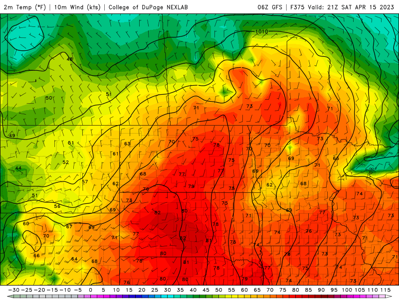 scottdkehler's tweet photo. I'm not saying this is going to happen, but for those tired of winter (like me), one weather model shows temperatures in the low twenties by April 15. #mbwx https://t.co/zKjoHlsbyI