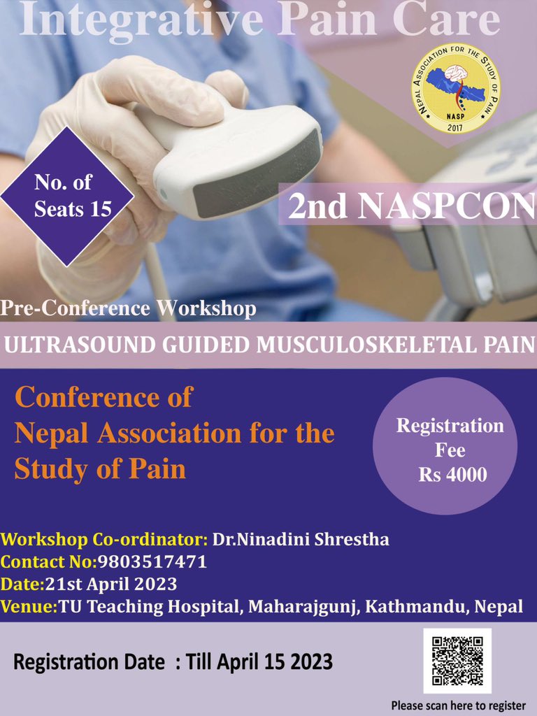 ninanepal's tweet photo. 🎙️ Hands on #Ultrasound guided #Musculoskeletal #PainWorkshop 1️⃣5️⃣ #SeatsOnly
🗓 8th Baishak 2080
🚨 2nd Baishak 2080 (Registration Deadline)
⏰ 9:00 AM - 4:00 PM
📍 TU Teaching Hospital
☎️ 9803517471
🔗 https://t.co/SdNudGrMKE
#NASPCON23 #PleaseRT https://t.co/jMgnvwoF3b