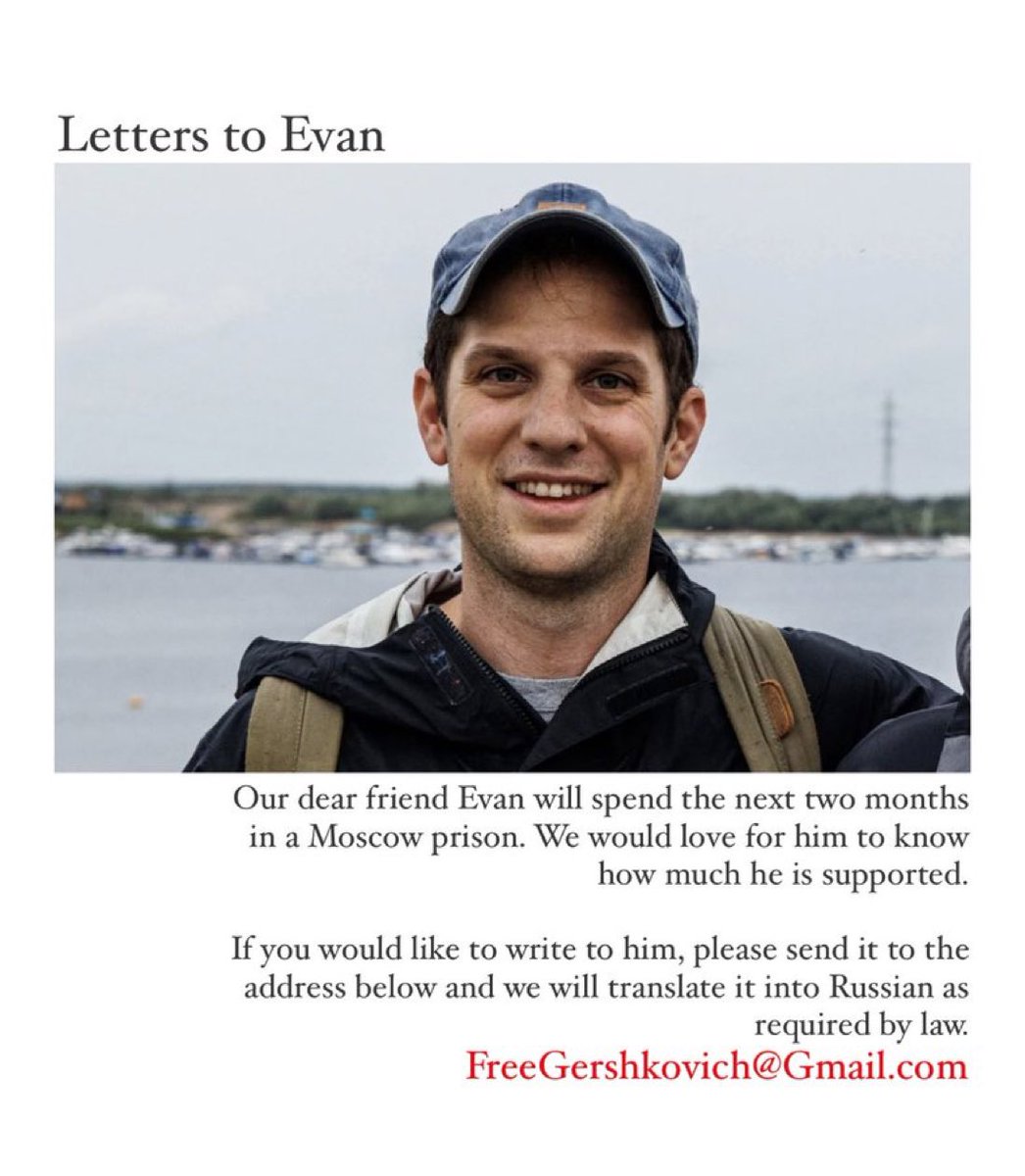 max seddon (@maxseddon) on Twitter photo Our friend, WSJ’s Evan Gershkovich, has been arrested on absurd espionage charges in Russia. He’s being held in one of Russia’s strictest prisons. You can write to him here: freegershkovich@gmail.com Our friend, WSJ’s Evan Gershkovich, has been arrested on absurd espionage charges in Russia. He’s being held in one of Russia’s strictest prisons. You can write to him here: freegershkovich@gmail.com