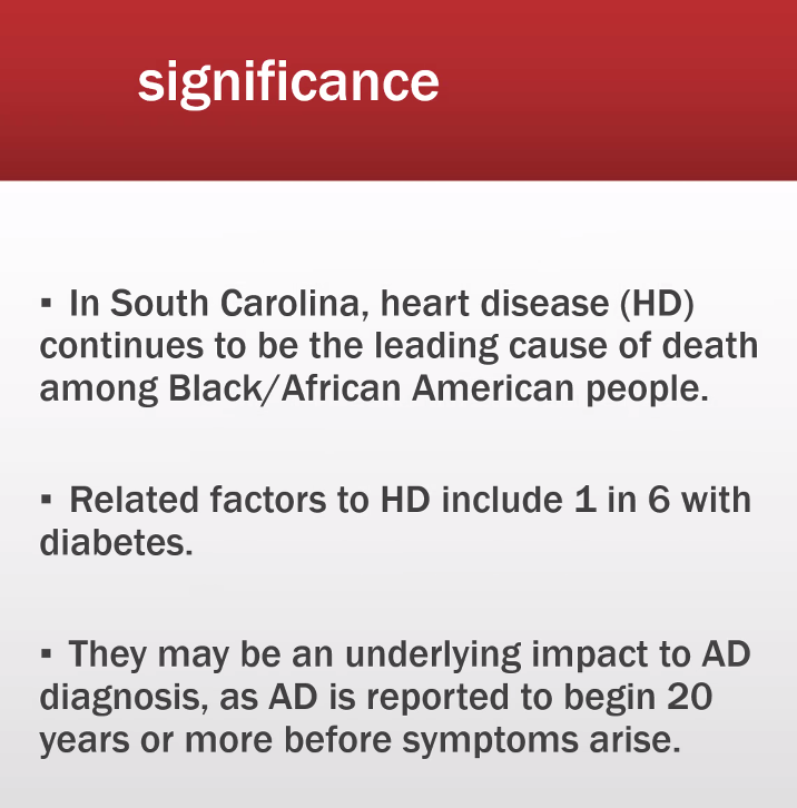 ccadmr's tweet photo. Dr. @CandaceBrown is using SC Alzheimer's Disease Registry Data #2023ADRegConf in her ongoing #CCADMR-mentored research supported by @NIHAging. This work shows how there is a significant need to further address Alzheimer's Disease (AD) diagnosis in all of our populations. https://t.co/E5tmdZO1so