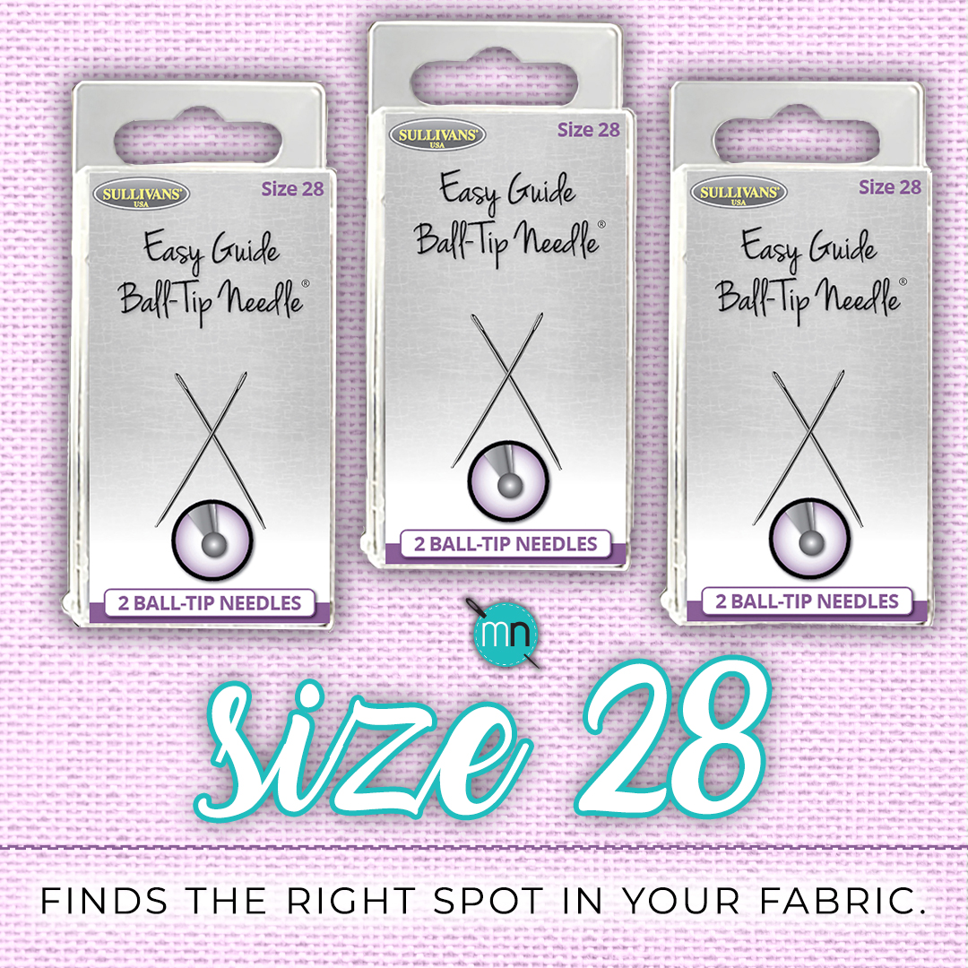 The Easy Guide Ball-Tip Needle® - Size 28 (34mm) is for high-count fabric (35, 36, 40, & 46 count Linens). Find this size and others at mynotions.com!

#needlework #crafting  #craftingtime #craftingideas #craftingsupplies #stitchers #crossstitch #crossstitching