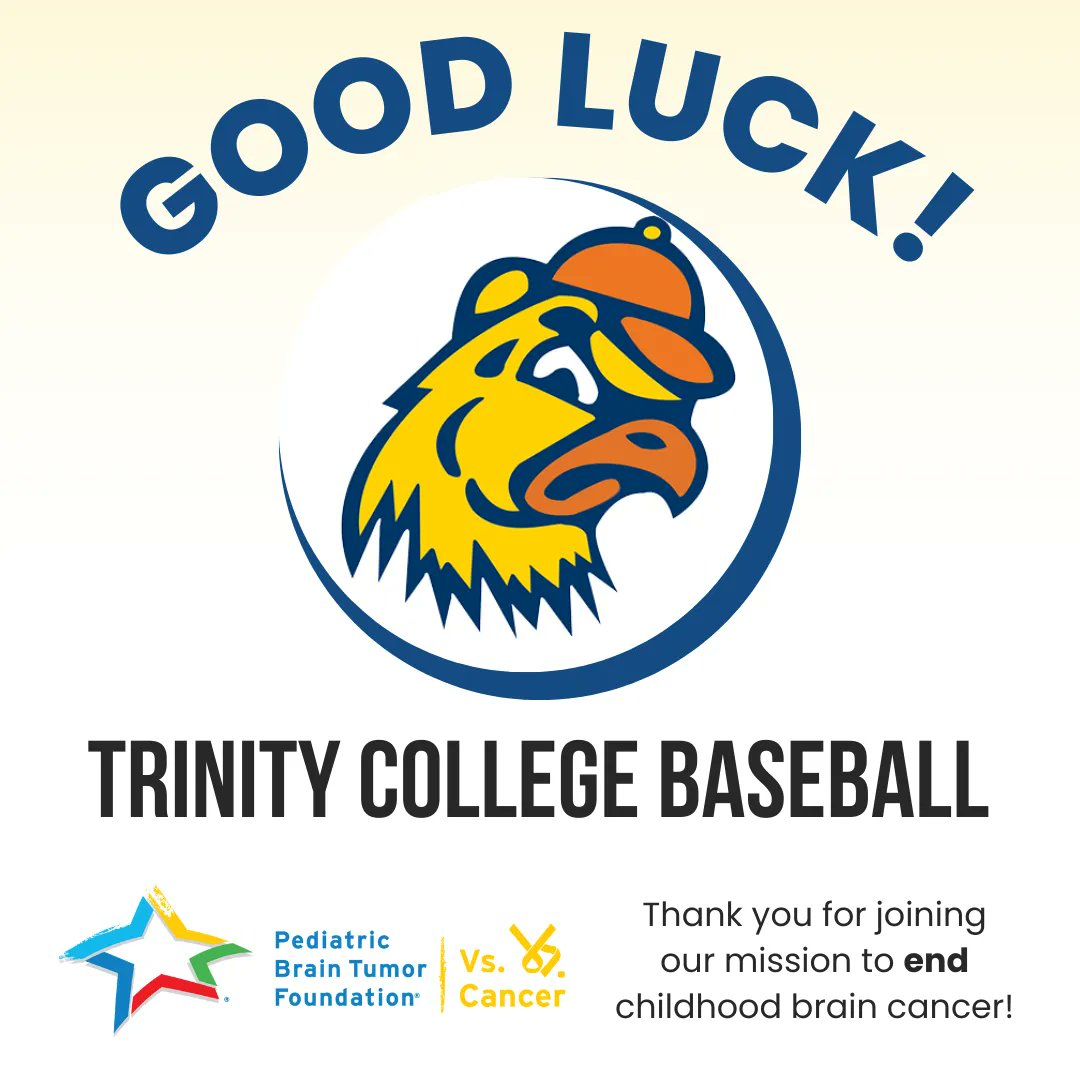 Join us in wishing @TrinityCollege baseball good luck, as they step up to bat tomorrow to end childhood brain cancer. Go Bants and thank you for playing #VsCancer! ⚾️💪 #TrinColl