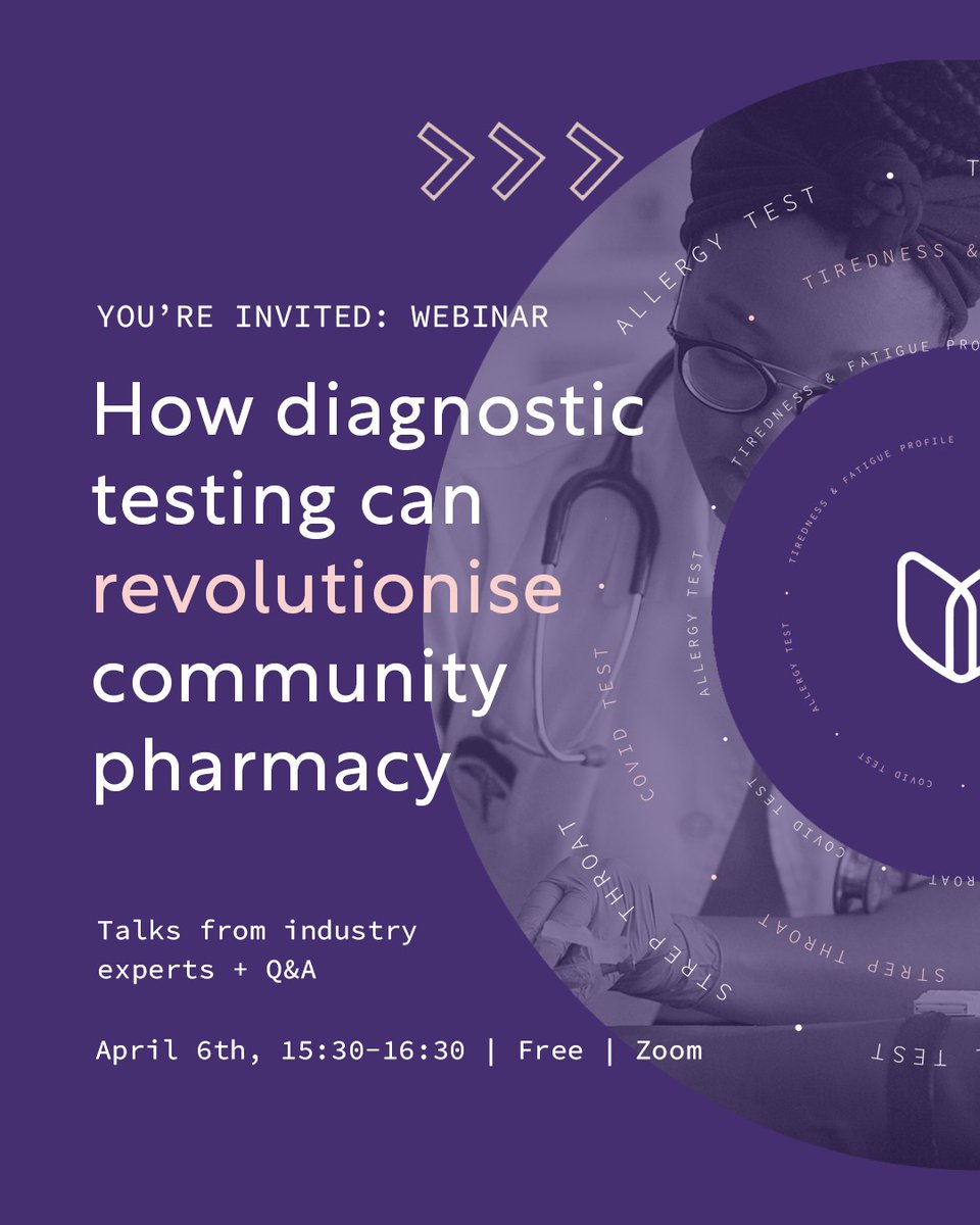 💌You're invited: Learn how offering diagnostic tests and health checks can level up your pharmacy 

🎫 ow.ly/PrFo50NxrHy

We hope to see you there!💜

#bloodtest #bloodtesting #pharmacy