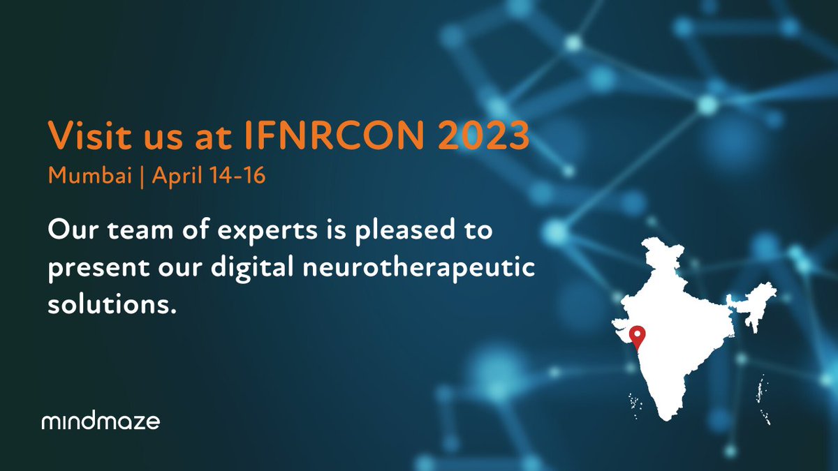 MindMazeTx's tweet image. We're excited to be attending IFNRCON in India this month, where our commercial team will sharing more info on our digital neurorehabilitation solutions and facilitating live demonstrations. Register for this event here: bit.ly/3TZ1hbe