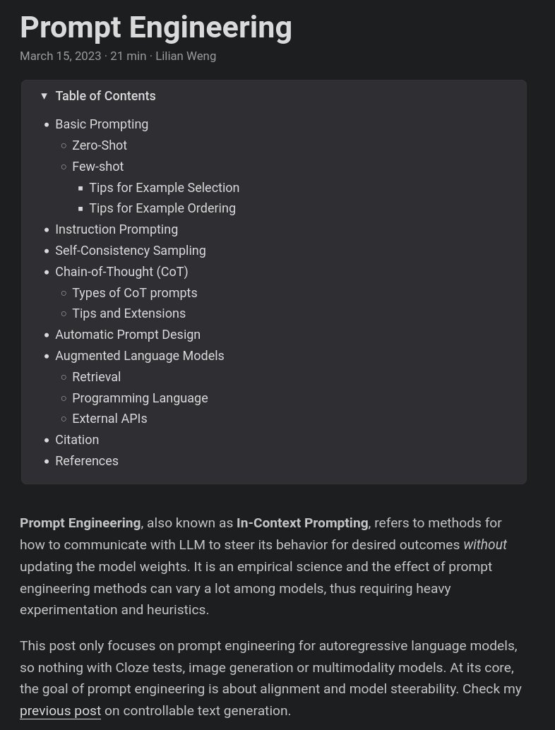 nearcyan's tweet image. Prompt Engineering
 
an overview of prompt engineering, including in-context learning, chain-of-thought, automatic prompts, retrieval, and tools, with many arxiv references

blogpost: lilianweng.github.io/posts/2023-03-…