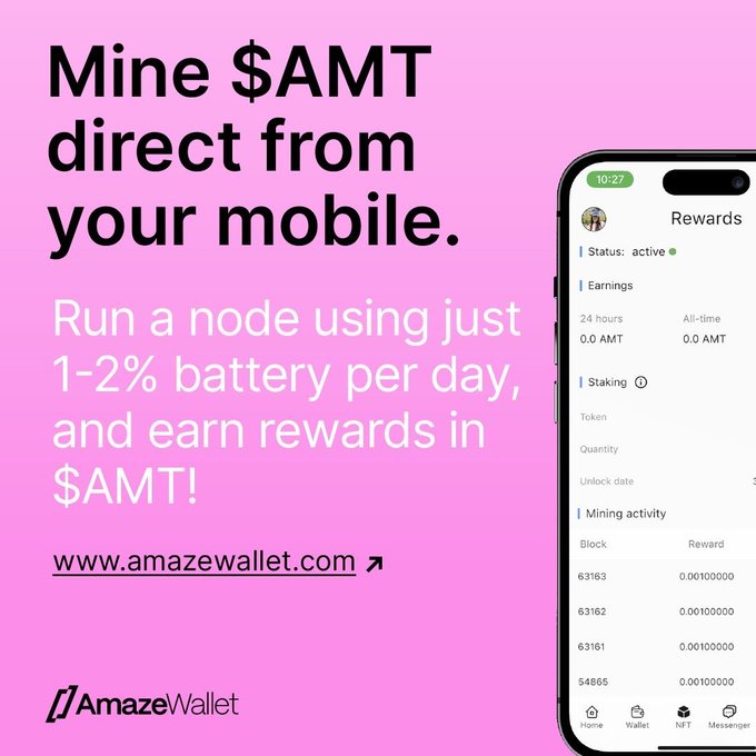 💸Effortlessly earn tokens while you scroll 📱

Mine $AMT directly from the @AmazeWallet app.
👉https://t