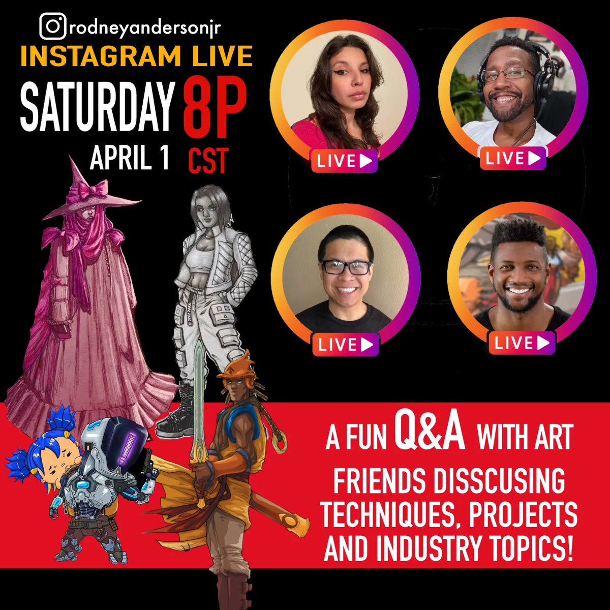 randersonart1's tweet photo. LIVE WITH FRIENDS THIS SATURDAY ON IG! 
#comicbookartists #artistsoninstagram #artistlivestream #artistssupportingartists https://t.co/ZDN0huZlNt