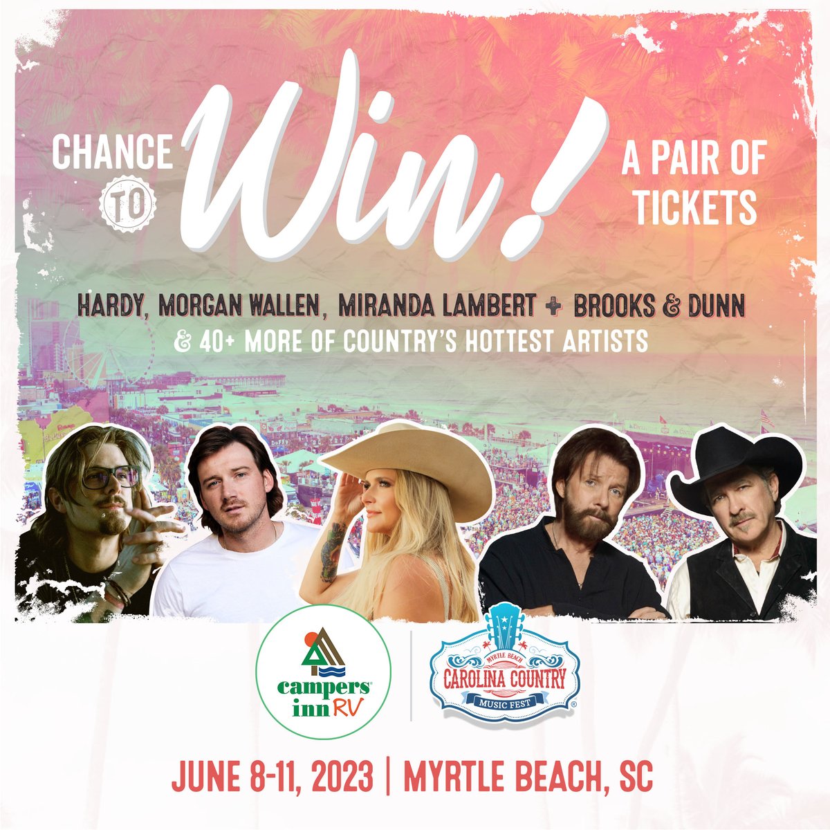 CCMFLive's tweet photo. TICKET GIVEAWAY | Starting now until May 24th, @CampersInnRV is giving away General Admission passes to the festival! Stay tuned to their stories and our stories through May to learn how you can win! #CCMFLive #CampersInn #CarolinaCountry https://t.co/tQciNQDN5N