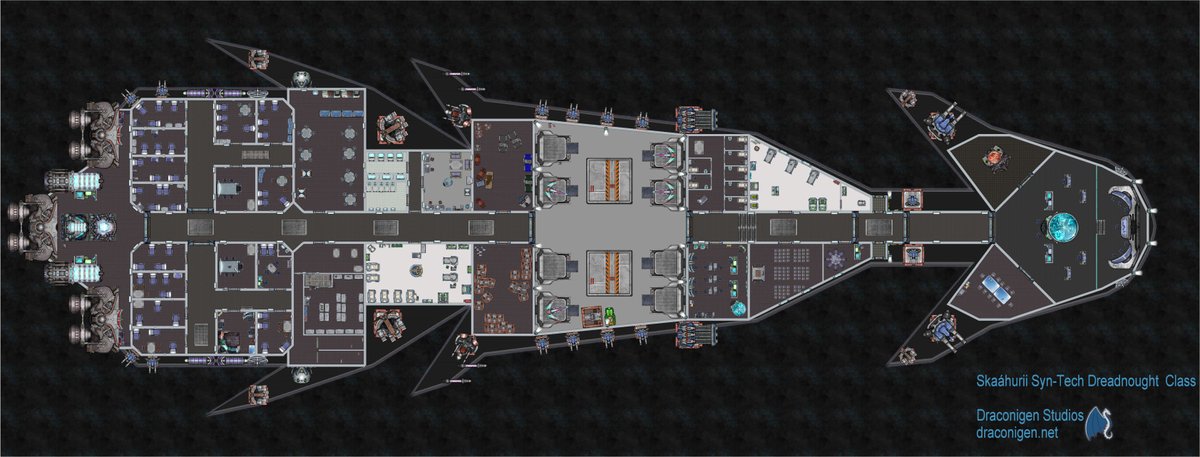 Draconigen_net's tweet image. Skaáhurii Syn-Tech Dreadnought Class

Download in Full Resolution
draconigen.net/index.php/de/r…

#battlemap #SpaceShip #pnpde #scifi #tabletopmap