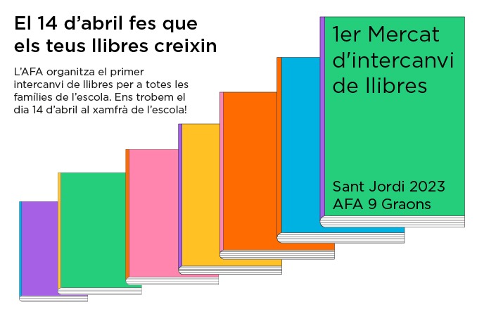 📚 Fes que els teus llibres creixin. El 14 d'abril (16.30h) l’AFA organitza el 1r intercanvi de llibres per a totes les famílies de l’<a href="/escola9graons/">Escola 9 Graons</a>

Us animem a participar, esperant Sant Jordi i coincidint amb la #RevoltaEscolar. Gaudirem plegades!🌈☀️