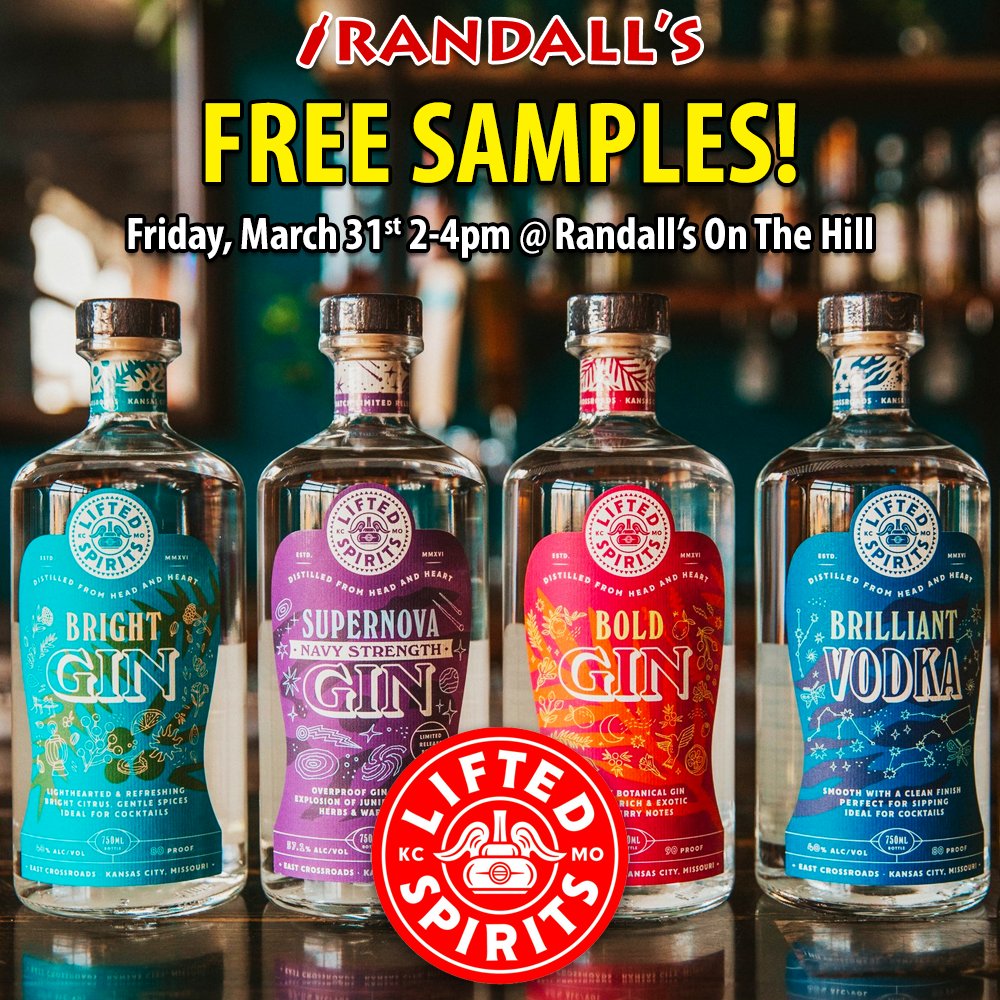 Stop by Randall's On The Hill today from 2-4pm for FREE SAMPLES from @LiftedSpirits Distillery!
#liftedspiritsdistillery #liftedspirits #liftedspiritskc #freesamples #freetastingevent #onthehill #thehillstl #thehillstlouis