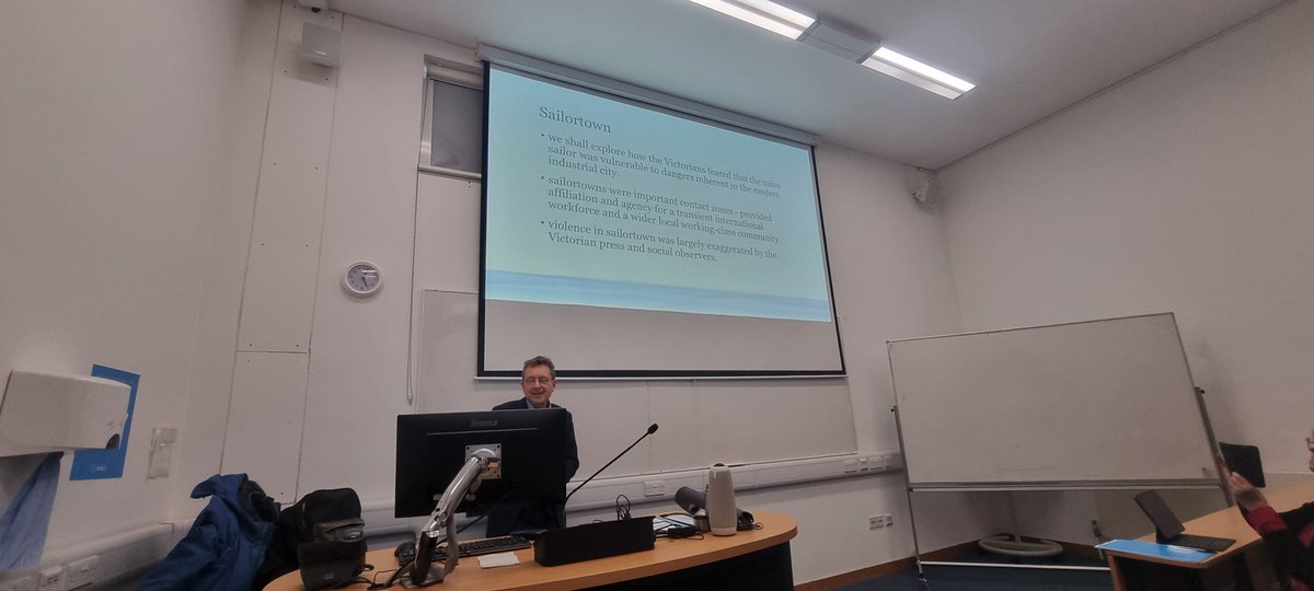 UoP_Maritime's tweet photo. @BradJBeaven sets out the themes of his keynote lecture #sailortown as a #contactzone, moving away from exaggerated accounts of violence in the #Victorian press https://t.co/BR7XmSBqJH