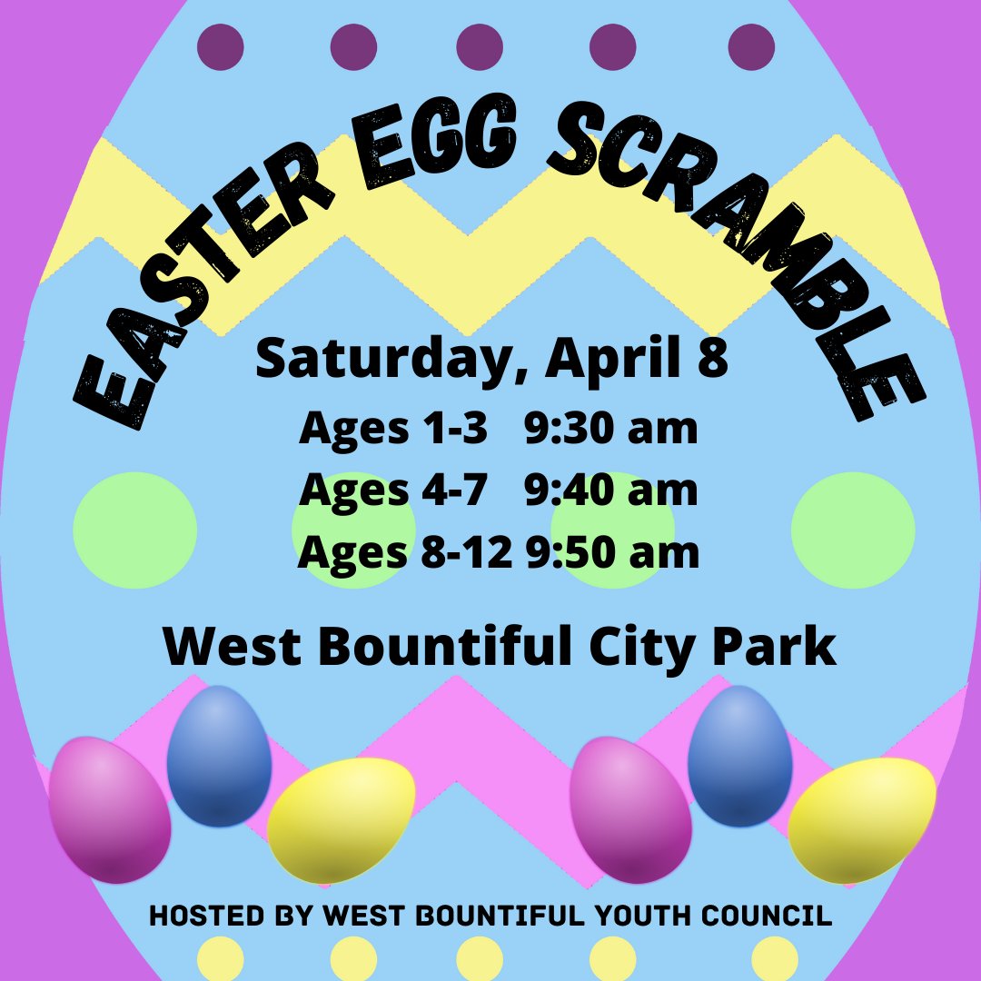 The Easter bunny is almost here and is looking forward to having a picture taken with your cute kids. Don't miss this fun event on Saturday, April 8 at West Bountiful City Park. Please bring your own baskets.