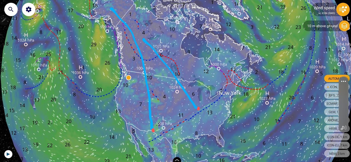 tmallard's tweet photo. @PaulHBeckwith Earth can't use #jetstreams to cool itself anymore #oceans are too warm
Instead N.America gets a #groundhugging cold #airmass 1200mi/w 1500ft/h oozing #AK to the #Gulf
It's a #tippingpoint passed #irrevocably
It can't change back https://t.co/Na5FfDvEBc