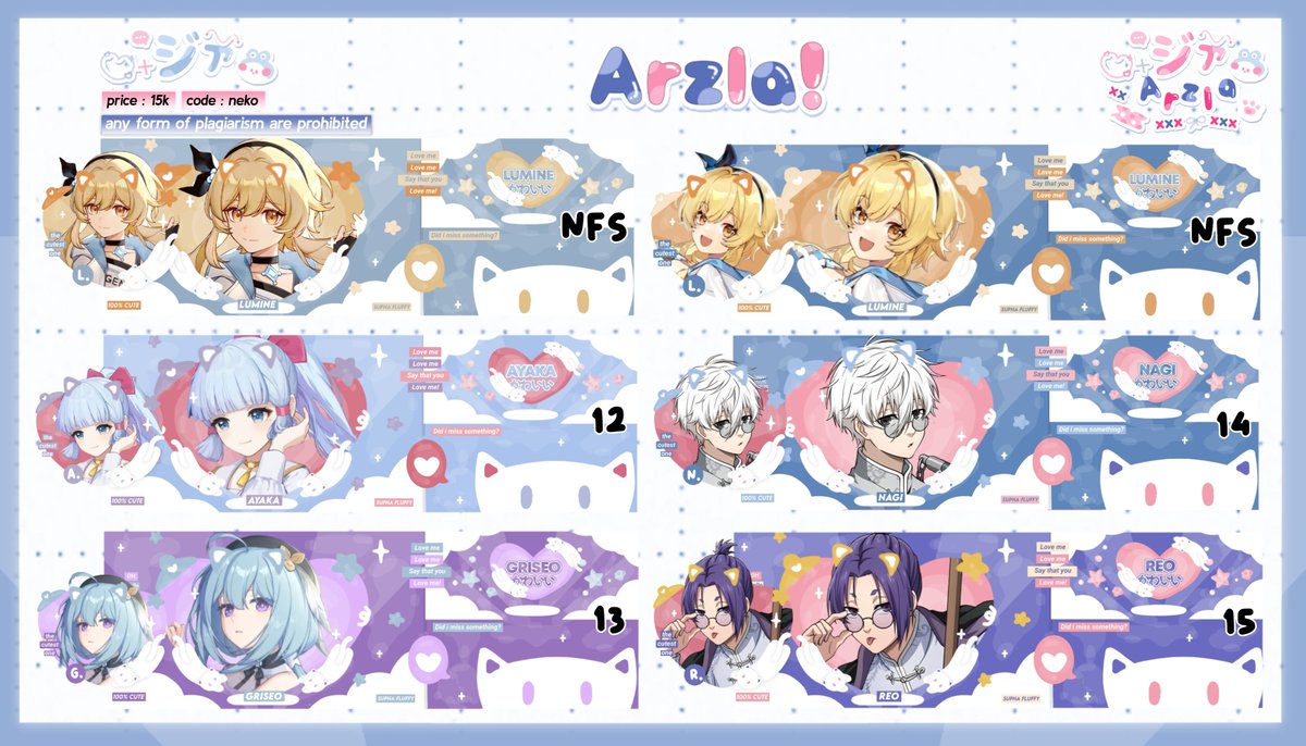 ncejire's tweet photo. help retweet please? thank you!

haloo, aku ada layout ready stock anime genshin 15k / each yang bisa diambil jam 18:00! bisa book juga dengan fee +2k. ava png only + payment via qris. thank you <3

#zonauang #zonaba https://t.co/kJ45bEfYzU
