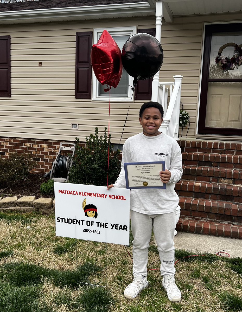 Congratulations to Ryan on being named 3rd-5th Grade Student of the Year for Matoaca Elementary!!