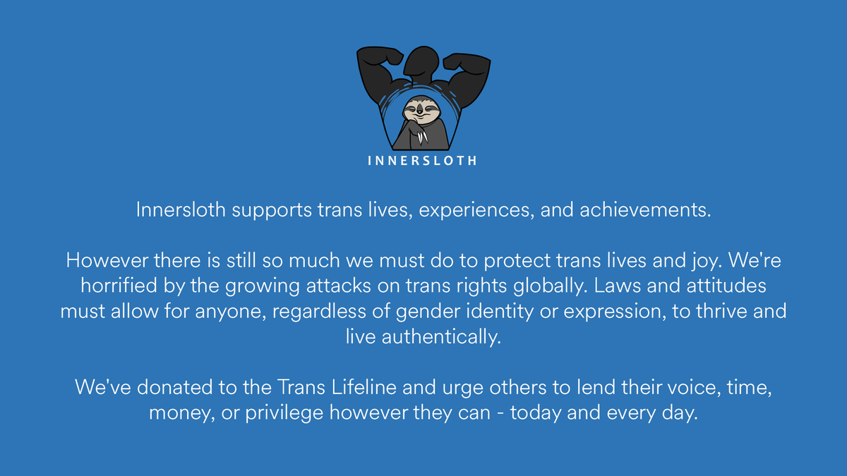InnerslothDevs's tweet photo. Happy International Trans Day of Visibility 🏳️‍⚧️🤍
https://t.co/TFXH1OEkYY
https://t.co/ZJNigRABIm
https://t.co/Isaq61kpcz https://t.co/uAWEKDGzTs