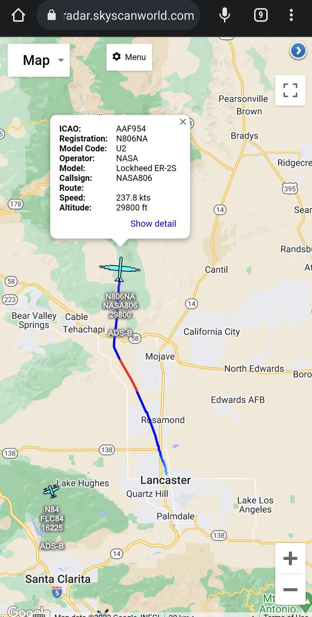 scan_sky's tweet photo. #NASA ๐บ๐ธ - Lockheed ER-2S - #N806NA - #NASA806
Airborne From Palmdale & Currently Routing North. https://t.co/wYQoPTQRSZ