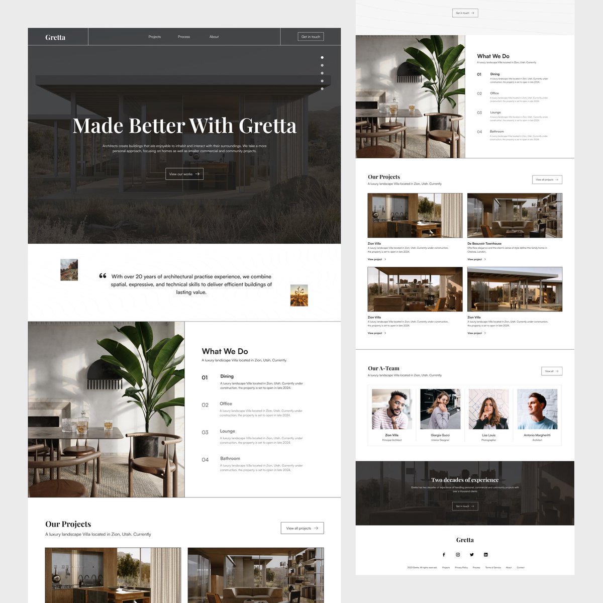 justglow__'s tweet photo. So I hoped on @TheOfficialRDL design challenge🙂… here’s an architecture editorial themed landing page #rdl2 https://t.co/rE4tcP9WLi