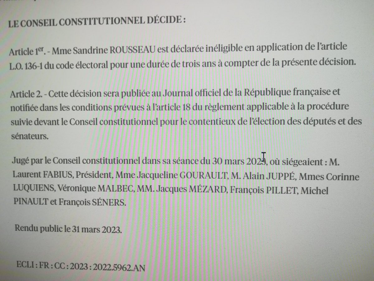 #DirectAN Sandrine Rousseau a été condamné à une peine d'inéligibilité de 3 ans. Malheureusement il ne s'agit pas de la députée Nupes-EELV de la #circo7509 mais de son homonyme de CPNT-LR qui avait eu l'idée de candidate sur le même territoire.