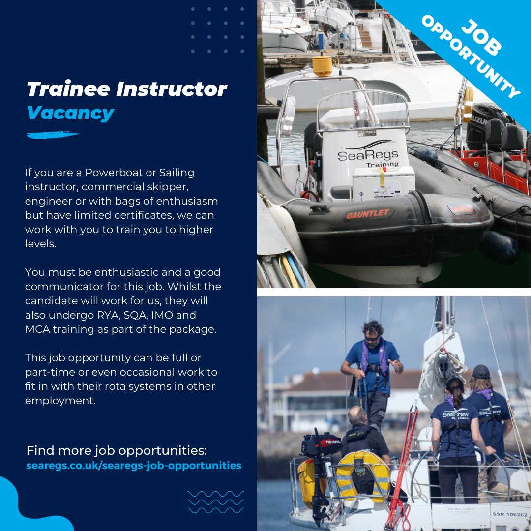 Find out about more job opportunities:
searegs.co.uk/searegs-job-op…

#boat  #boating #maritime #hire #workboat #sea #jobopportunities #recruitment #onthewater
