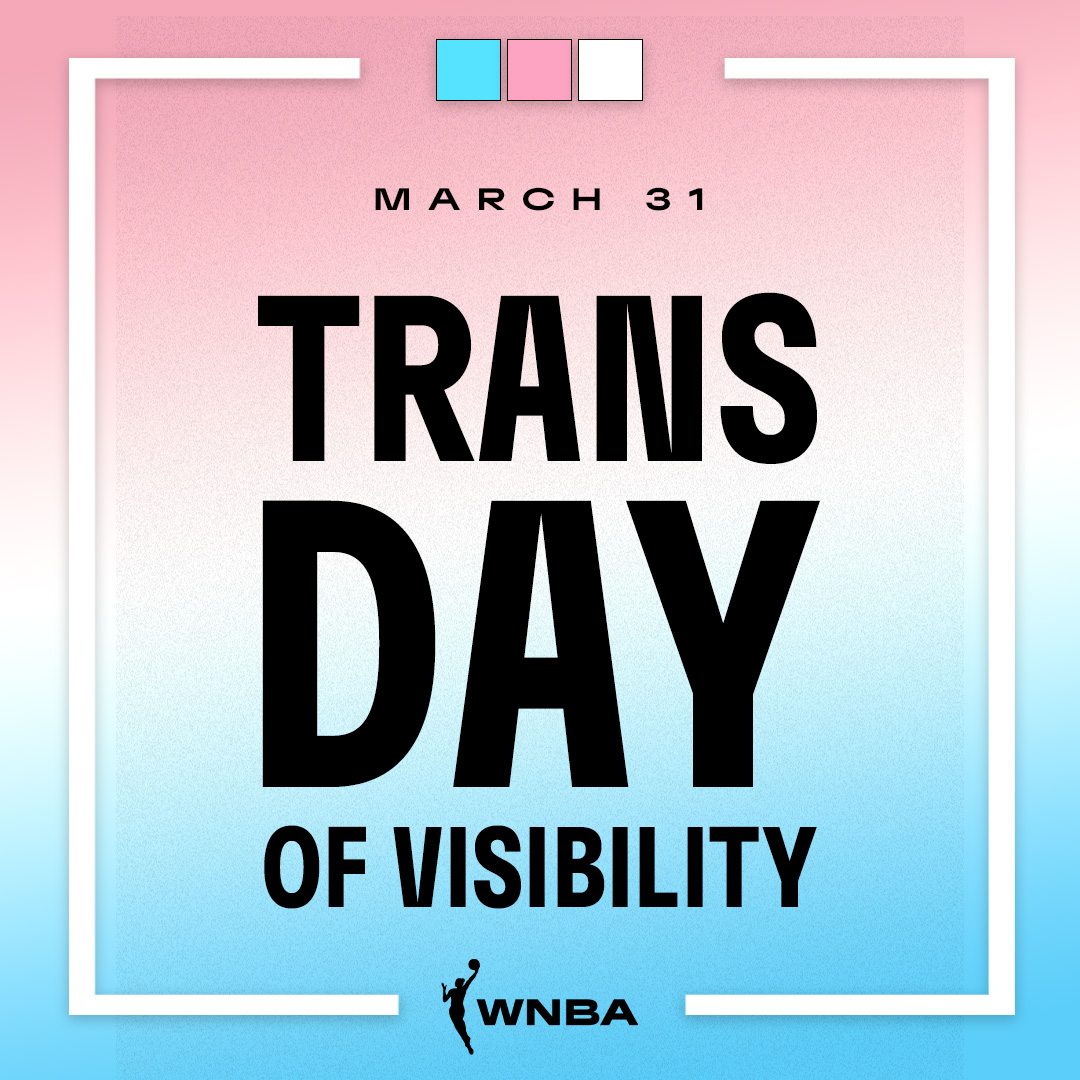 WNBA's tweet image. Today we support #TransDayOfVisibility #TDOV   

To our trans and gender-fluid community, we celebrate and will continue to stand with you🧡
 
To learn more and become a better ally, follow @glaad, @GLSEN, @AthleteAlly, and @inclusionplaybk