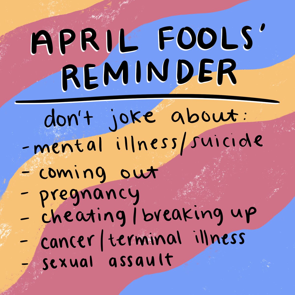 Let's keep #AprilFoolsDay2023 fun by not joking about things that might cause distress.