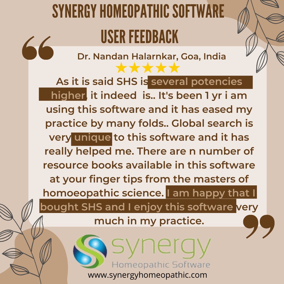 SynergyHomeoInd's tweet photo. Today's Friday Feedback from Dr Nandan Halarnkar, Goa , India 

 #synergyhomeopathicsoftware #synergyhomeopathic

#shs #vitalquest https://t.co/jvUxzxhYdX