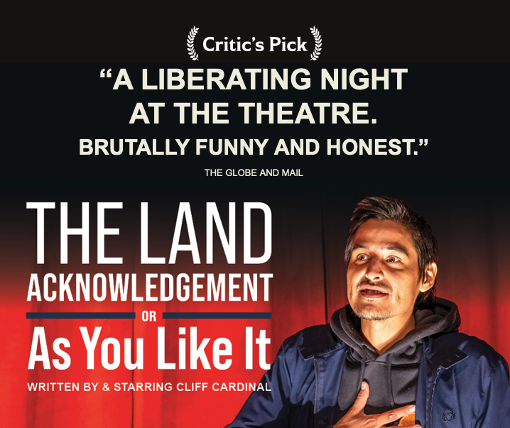 Mirvish's tweet photo. 4 Performances Left! New seats released due to popular demand: https://t.co/e7t5c8Ogn8
#TheLandAcknowledgement #Mirvish @CliffCardinal https://t.co/tA8NBWlGEM