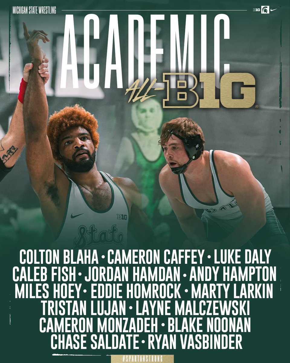 Congrats to our 15 Academic All-Big Ten selections! We are proud of this team on the mat and in the classroom! 

#GoGreen| #SpartanStrong