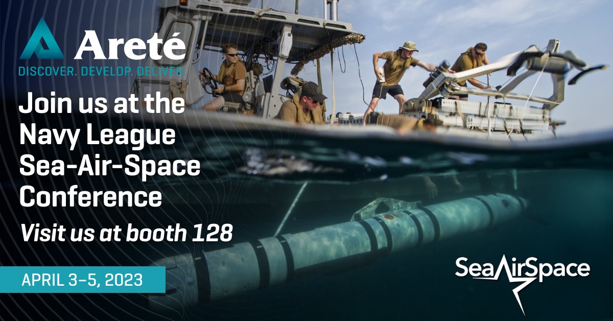AreteConnects's tweet photo. Areté is excited to showcase our advanced maritime technologies at the 2023 Sea Air Space Conference! Visit us at booth 128! https://t.co/EO382VTdxo