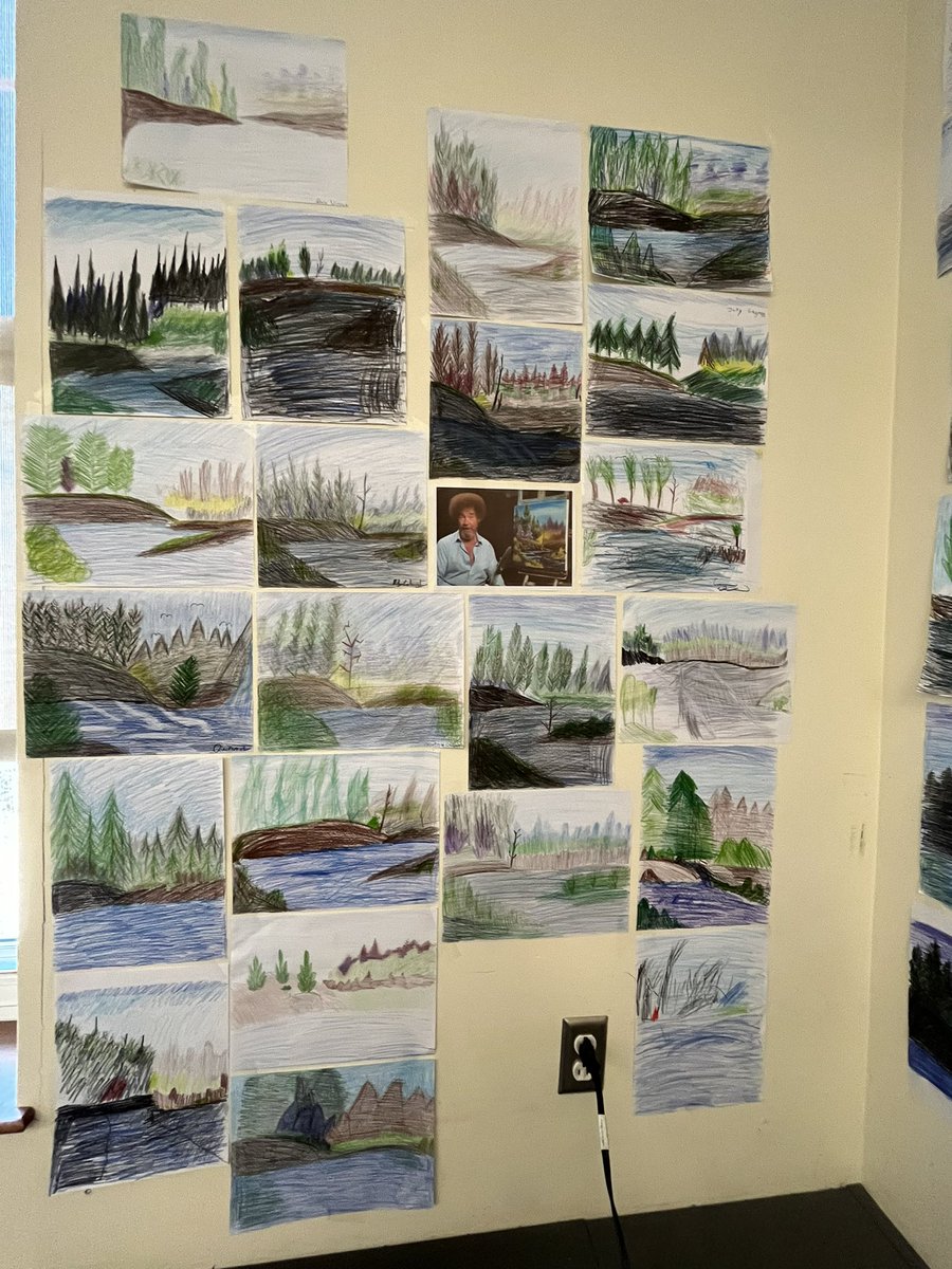TeamUnitedWMS's tweet photo. We all become artists today at @wmsnatick! We used @BobRossOfficial as our guide and the outcomes were very impressive. #WilsonUnited #authorsandartists #everyonecandraw https://t.co/88GCqbF2HC