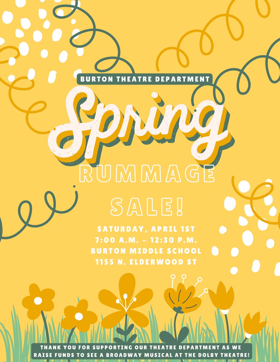 Come support our Burton Theatre Department by stopping by our Rummage Sale tomorrow, April 1st! #bsdvapa #bsdproud #theatrefundraiser